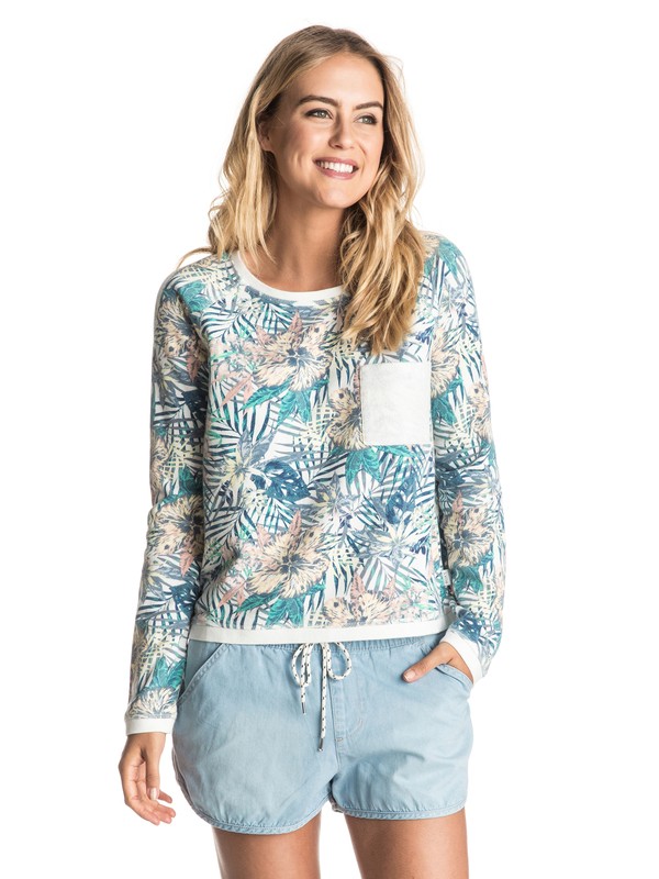 roxy, Whitewater Waves Pullover Sweatshirt, MARSHMALLOW BEYOND LOVE (wbt8) 0 Whitewater Waves Pullover Sweatshirt White ERJFT03483 Roxy