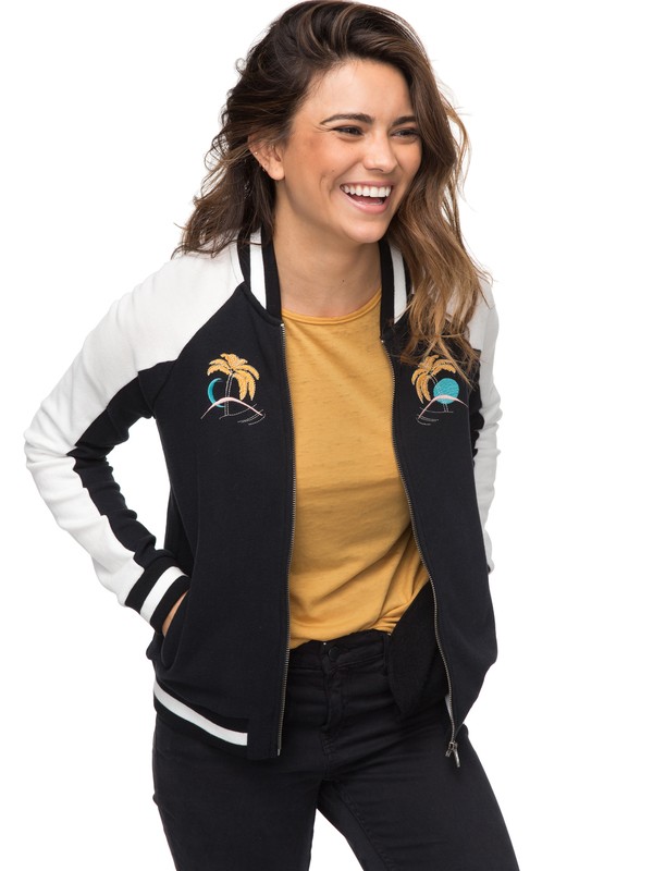 roxy, Perfect B - Bomber Felpa, ANTHRACITE (kvj0) 0 Perfect B - Bomber Felpa Black ERJFT03726 Roxy