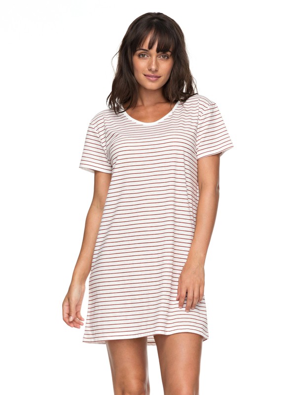 roxy, Just Simple Stripe - T-Shirt Dress, TANDOORI SPICE JUST SIMPLE STR (npq3) 0 Just Simple Stripe - T-Shirt Dress Orange ERJKD03172 Roxy