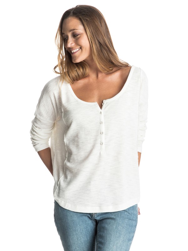 roxy, Current Carry Long Sleeve Henley Top, PRISTINE (wza0) 0 Current Carry Long Sleeve Henley Top White ERJKT03184 Roxy