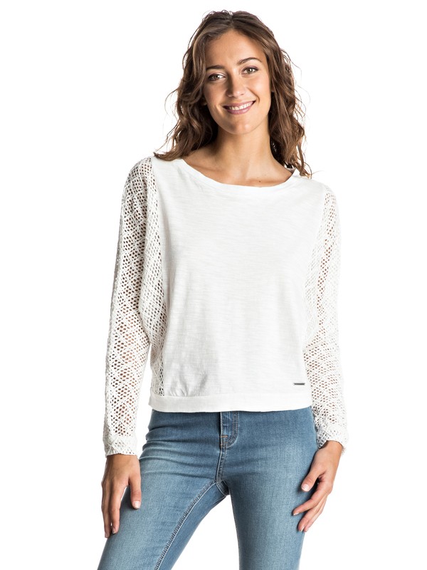 roxy, Talk To Me Lace - Cropped Long Sleeve Top, MARSHMELLOW (wbt0) 0 Talk To Me Lace - Cropped Long Sleeve Top ERJKT03219 Roxy