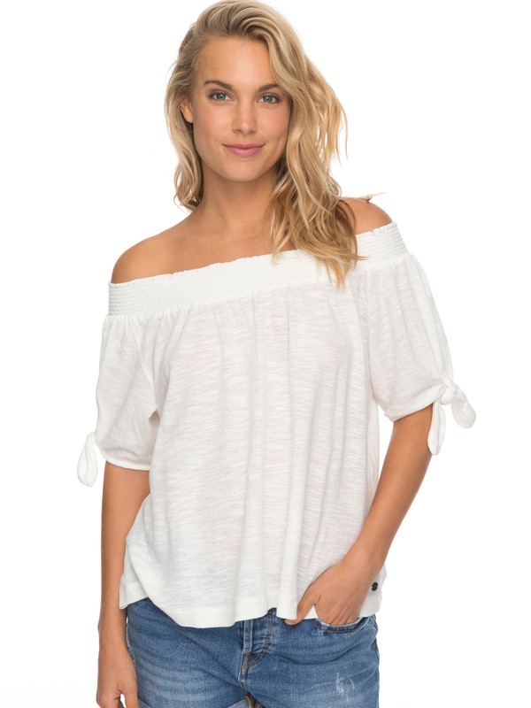roxy, Carribean Mood - Off The Shoulder Top, MARSHMALLOW (wbt0) 0 Carribean Mood - Off The Shoulder Top White ERJKT03360 Roxy