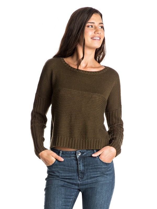roxy, True To Your School - Korte Sweater, MILITARY OLIVE (cqw0) 0 True To Your School - Korte Sweater Brown ERJSW03125 Roxy