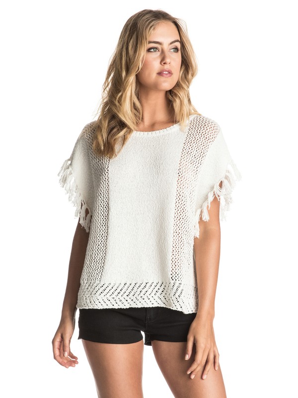 roxy, Ladies Of The Canyon - Poncho con flecos, MARSHMELLOW (wbt0) 0 Ladies Of The Canyon - Poncho con flecos Blanco ERJSW03167 Roxy