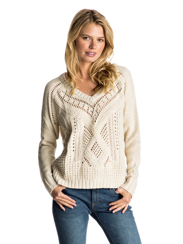 roxy, New Morning - V-Neck Jumper, METRO HEATHER (tenh) 0 New Morning - V-Neck Jumper Beige ERJSW03178 Roxy
