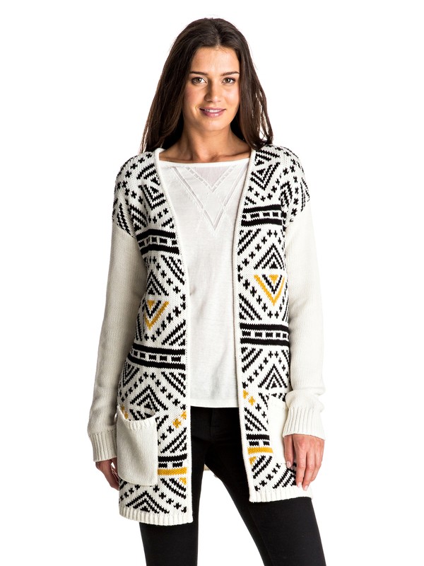 roxy, Feel The Dream - Long Cardigan, MARSHMALLOW GEO DREAM JACQUARD (wbt6) 0 Feel The Dream - Long Cardigan White ERJSW03202 Roxy