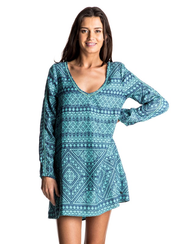 roxy, April Morning Long Sleeve Dress, CAPTAINS BLUE AZTEC ROAD (bme6) 0 April Morning Long Sleeve Dress Blue ERJWD03110 Roxy