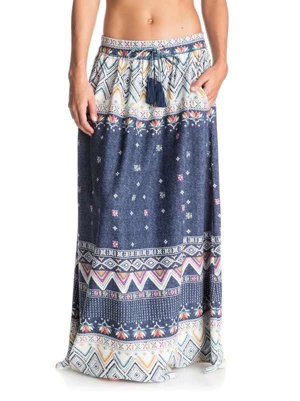 roxy, Welly Flow Maxi Skirt, KANTHA PATTERN PLACEMENT SKIRT (bsq6) 0 Welly Flow Maxi Skirt Blue ERJWK03019 Roxy