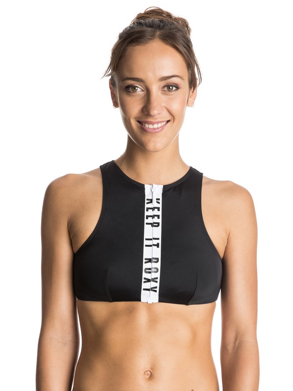 Sand To Sea Zip Crop Bikini Top Erjx Roxy