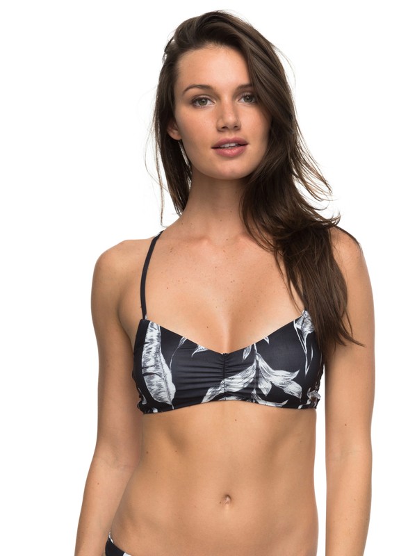 roxy, Strappy Love Reversible Athletic Bikini Top, ANTHRACITE LOVE LETTER (kvj8) 0 Strappy Love Reversible Athletic Bikini Top Black ERJX303520 Roxy