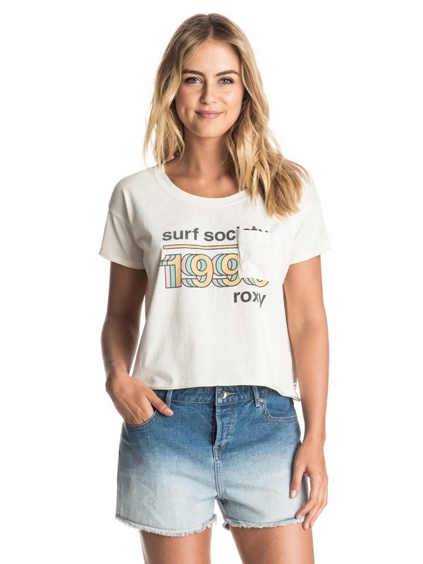 roxy, Baby Tacos Surf Society - Cropped T-Shirt, MARSHMELLOW (wbt0) 0 Baby Tacos Surf Society - Cropped T-Shirt White ERJZT03859 Roxy
