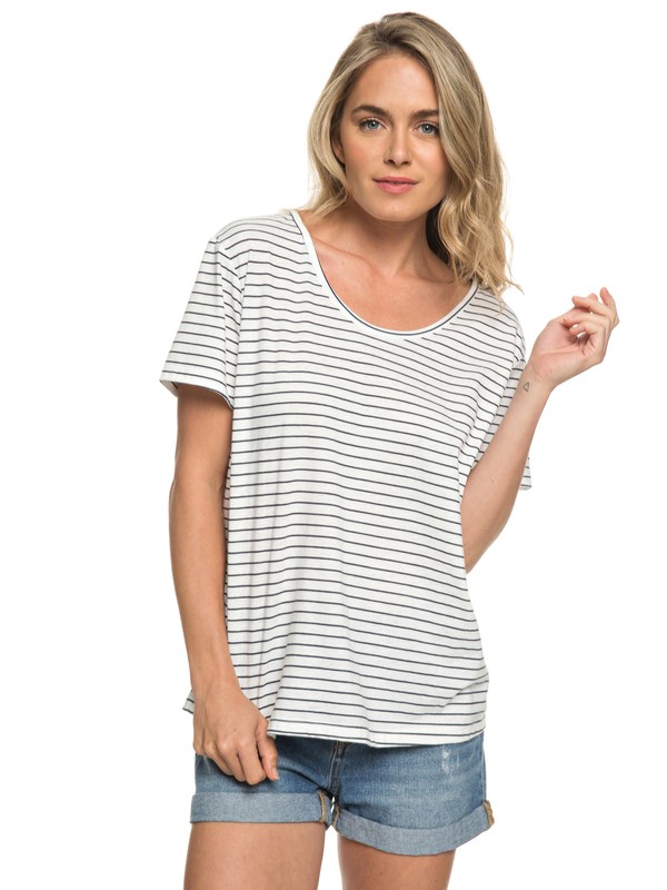 roxy, Just Simple Stripe - T Shirt col rond, DRESS BLUE JUST SIMPLE STRIPE (btk3) 0 Just Simple Stripe - T Shirt col rond Bleu ERJZT04056 Roxy