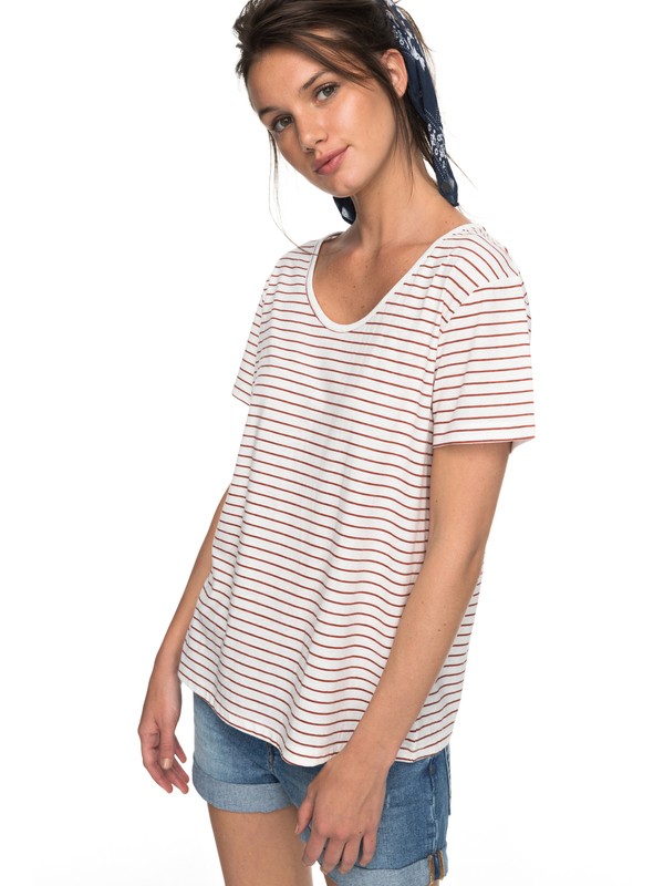 roxy, Just Simple Stripe - T Shirt col rond, TANDOORI SPICE JUST SIMPLE STR (npq3) 0 Just Simple Stripe - T Shirt col rond Orange ERJZT04056 Roxy