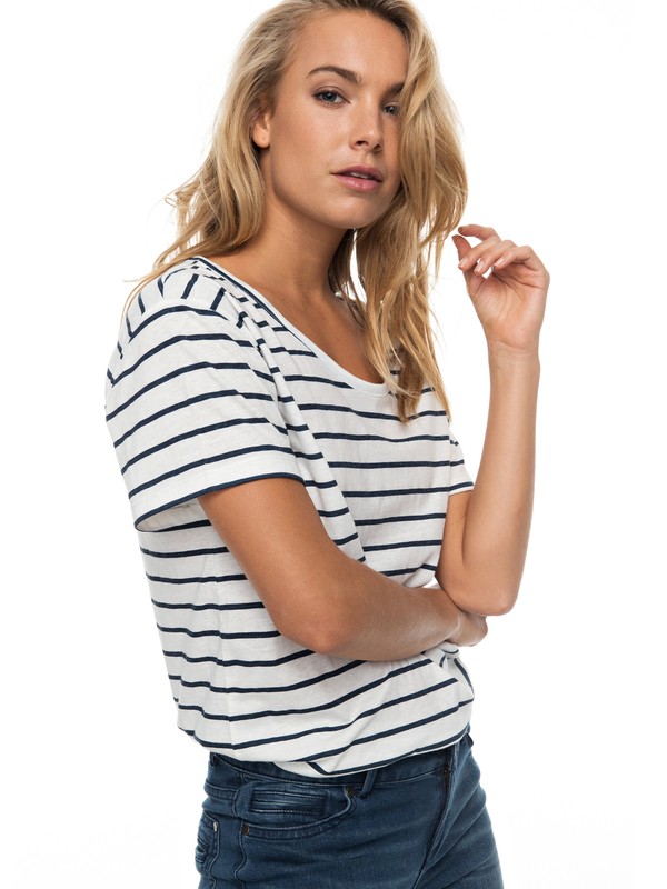 roxy, Just Simple Stripe - T Shirt col rond, MARSHMALLOW LEXI STRIPE (wbt5) 0 Just Simple Stripe - T Shirt col rond Blanc ERJZT04056 Roxy
