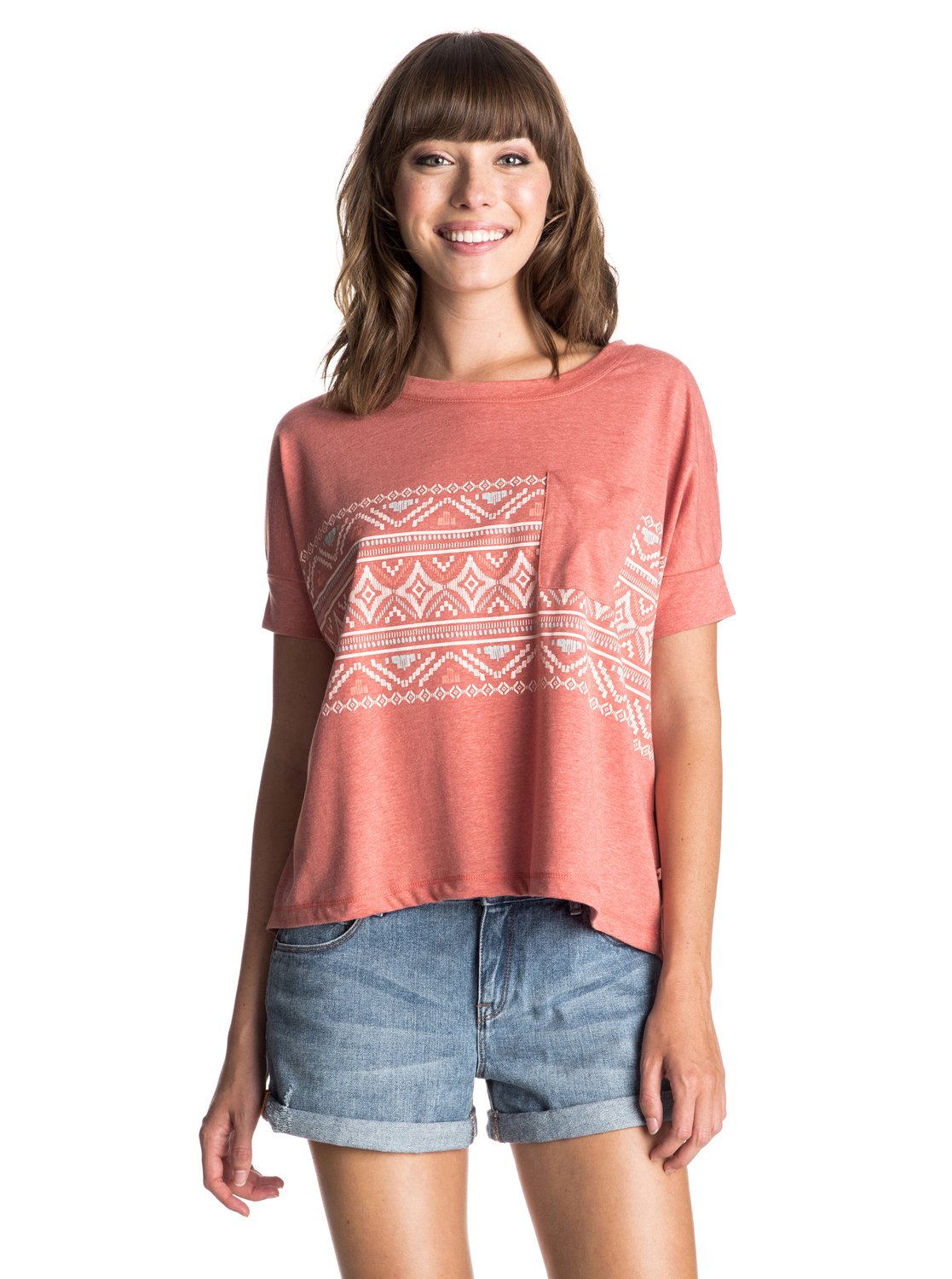 

Women's Boxy Pocket Boho Border T-Shirt
